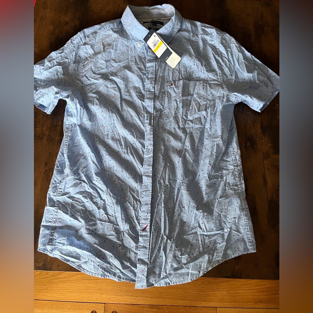 Brand new red white & blue stars short sleeve Tommy Hilfiger button down -medium